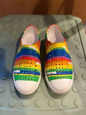 Native Kids Rainbow Stripe Slip-On Sneakers - White Toe C12